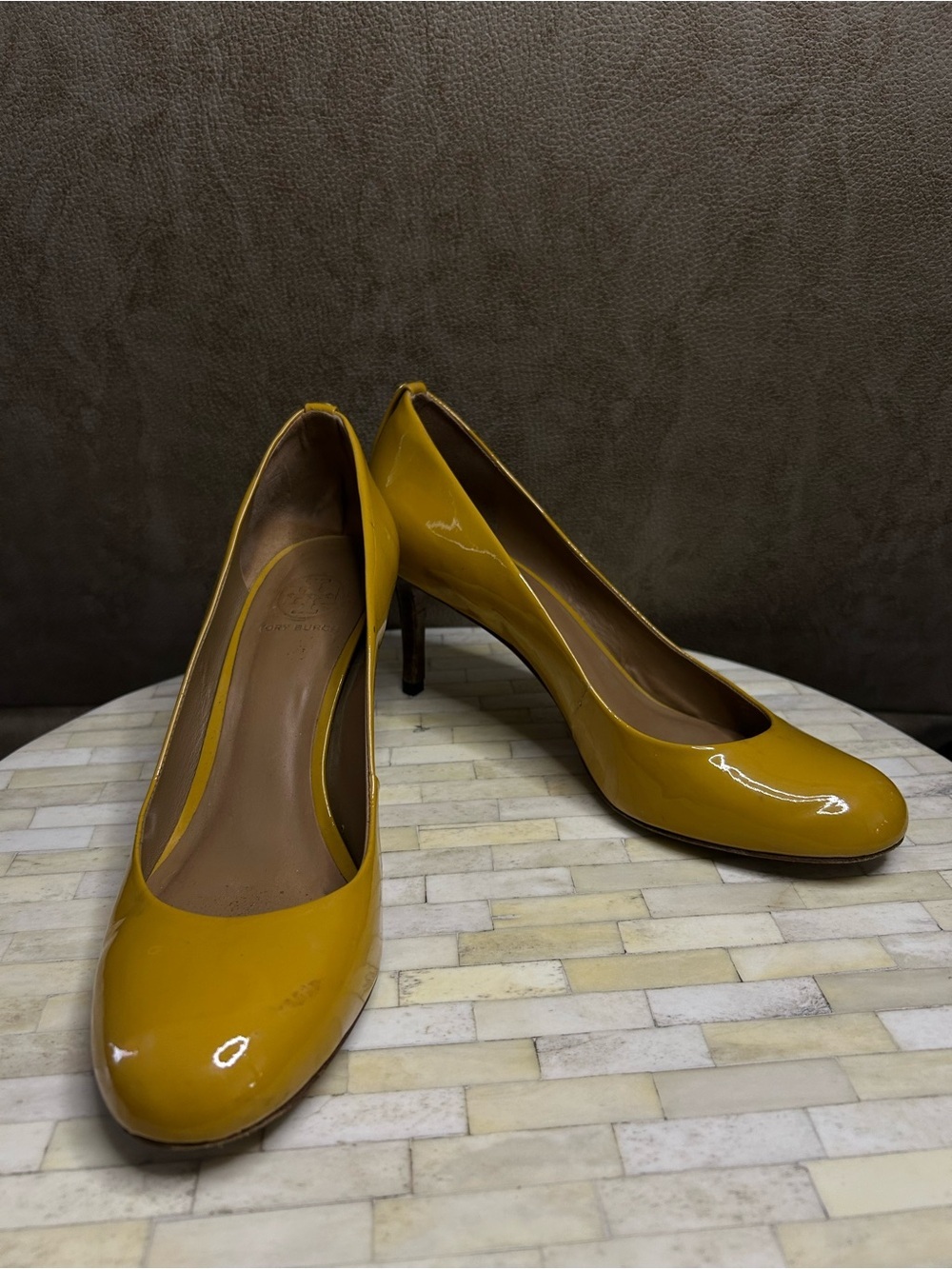 Tory Burch wedge pumps yellow patent size 10